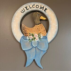 Hand Painted Wooden Duck Welcome Wall Hanging